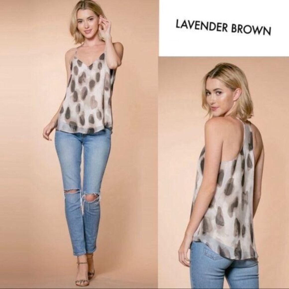 Lavender Brown Animal Print Tank XS Cheetah Leopard Tan Brown Top Blouse Revolve